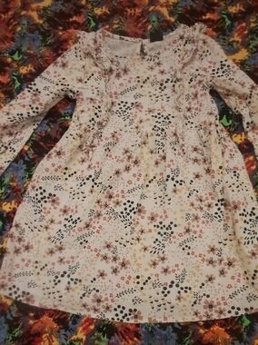 Art Class White Floral Long Sleeve Dress with Pink, Yellow, Black Accents